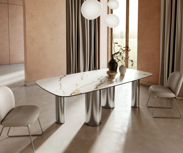Jídelní stůl Edge oválný 240x120 cm keramika Calacatta Luxe bílo-zlato-šedá Pilier podnož nerezová ocel - Image 2