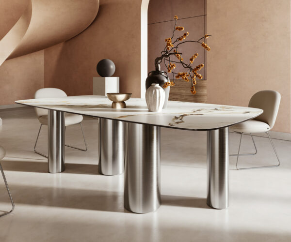 Jídelní stůl Edge oválný 240x120 cm keramika Calacatta Luxe bílo-zlato-šedá Pilier podnož nerezová ocel - Image 6