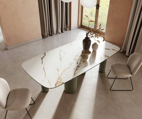 Jídelní stůl Edge oválný 240x120 cm keramika Calacatta Luxe bílo-zlato-šedá Pilier kovová podnož titanová - Image 5