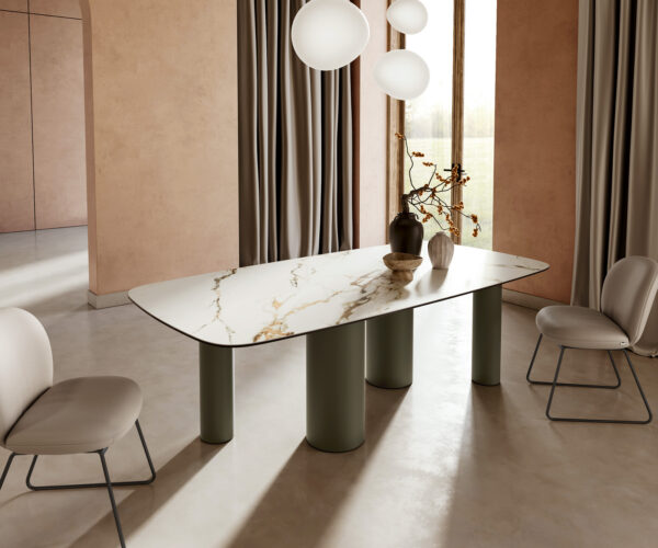 Jídelní stůl Edge oválný 240x120 cm keramika Calacatta Luxe bílo-zlato-šedá Pilier kovová podnož titanová - Image 2