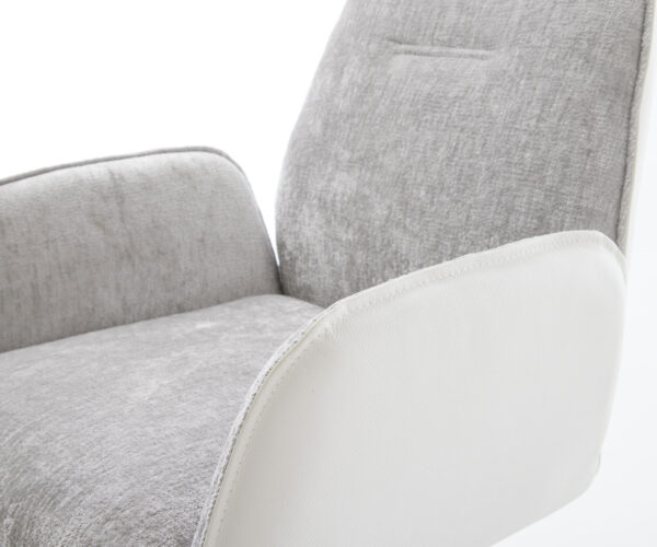 Jídelní židle Zoa-Flex mix materiálů pravá kůže bílo stříbrno šedá křížová podnož široká bílá 360° otočná houpací - Image 4