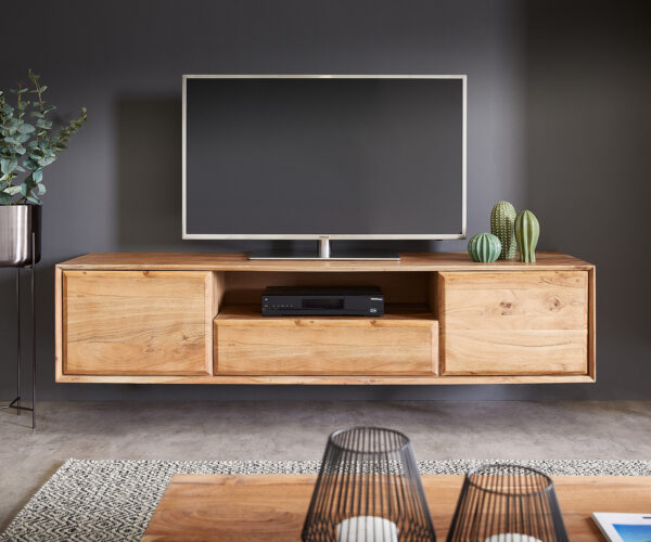 TV stolek Shari 160 cm akácie naturel 2 portes 1 tiroir 1 compartiment flottant - Image 2