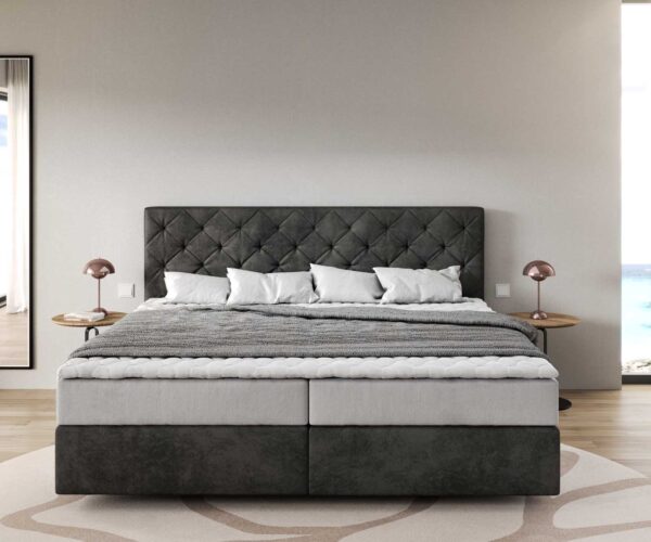Boxspring postel Dream-Great mikrovlákno antracitová vintage 200x200 cm s taštičkovou pružinovou matrací a topperem visco - Image 2
