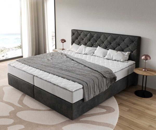 Boxspring postel Dream-Great mikrovlákno antracitová vintage 200x200 cm s taštičkovou pružinovou matrací a topperem visco - Image 4