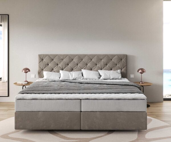 Boxspring postel Dream-Great mikrovlákno béžová 200x200 cm s taštičkovou pružinovou matrací a topperem visco - Image 2