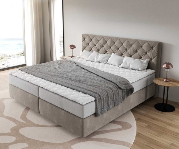 Boxspring postel Dream-Great mikrovlákno béžová 200x200 cm s taštičkovou pružinovou matrací a topperem visco - Image 4