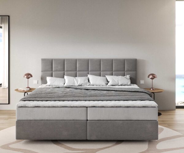Boxspring postel Dream-Fine mikrovlákno šedá 200x200 cm s taštičkovou pružinovou matrací a topperem visco - Image 2