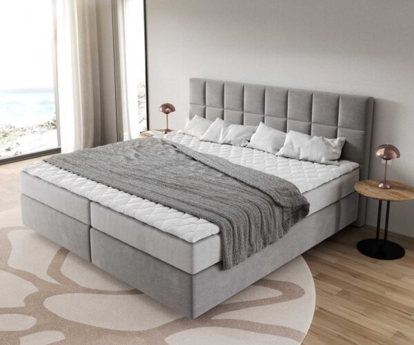 Boxspring postel Dream-Fine mikrovlákno šedá 200x200 cm s taštičkovou pružinovou matrací a topperem visco - Image 4