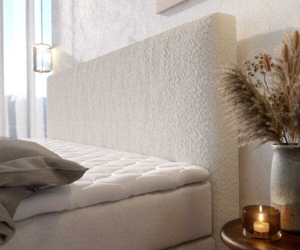 Boxspring postel Dream-Well bouclé krémově bílá 200x200 cm s taštičkovou pružinovou matrací a topperem visco - Image 5
