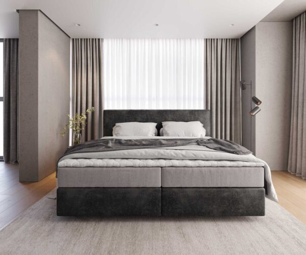 Boxspring postel Dream-Well mikrovlákno antracitová vintage 200x200 cm s taštičkovou pružinovou matrací a topperem visco - Image 2