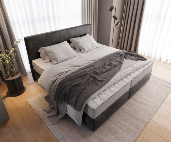 Boxspring postel Dream-Well mikrovlákno antracitová vintage 200x200 cm s taštičkovou pružinovou matrací a topperem visco - Image 4