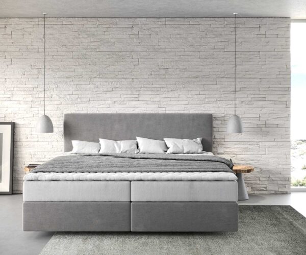 Boxspring postel Dream-Well mikrovlákno šedá 200x200 cm s taštičkovou pružinovou matrací a topperem visco - Image 2