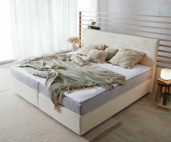 Boxspring postel Dream-Well plyšový manšestr beige 200x200 cm s taštičkovou pružinovou matrací a topperem visco - Image 4
