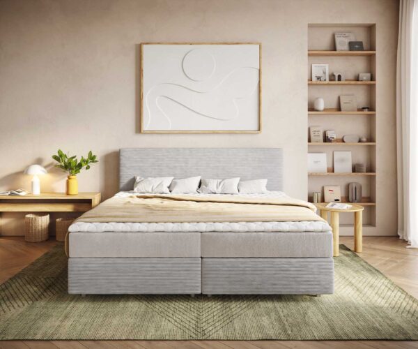 Boxspring postel Dream-Well manšestr stříbrnošedá 200x200 cm s taštičkovou pružinovou matrací a topperem visco - Image 2