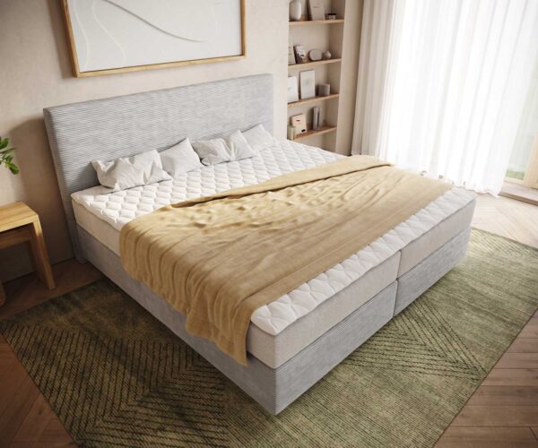 Boxspring postel Dream-Well manšestr stříbrnošedá 200x200 cm s taštičkovou pružinovou matrací a topperem visco - Image 4
