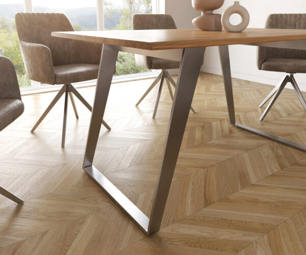 Jídelní stůl Edge 140x90 přírodní akácie nerezová ocel zkosená nepravidelný okraj - Image 5