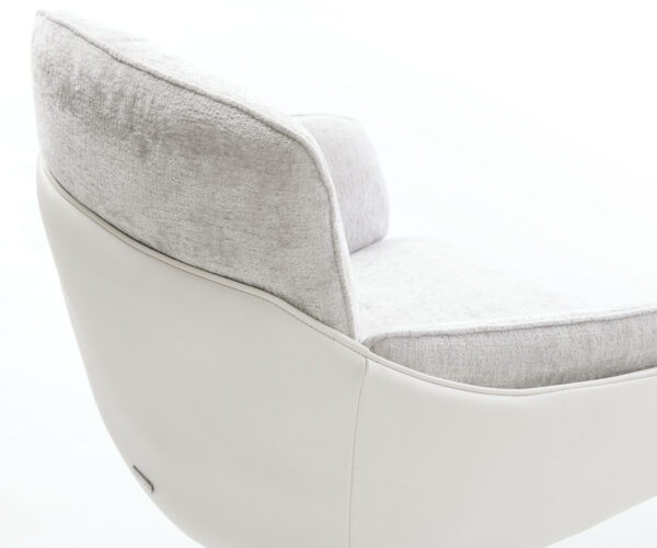 Jídelní židle Luan-Flex s područkami mix materiálů pravá kůže bílo stříbrnošedá křížová podnož široká bílá 360° otočná houpací - Image 4