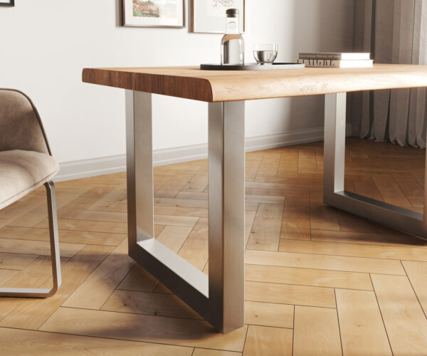Jídelní stůl Edge 140x90 XL akácie přírodní nerezová ocel široká podnož - Image 5