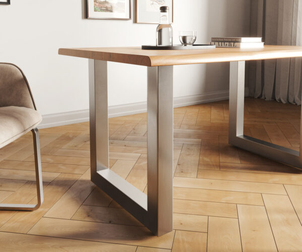 Jídelní stůl Edge 140x90 přírodní akácie nerezová ocel široká podnož - Image 5