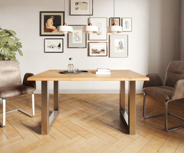 Jídelní stůl Edge 140x90 přírodní akácie nerezová ocel široká podnož - Image 2