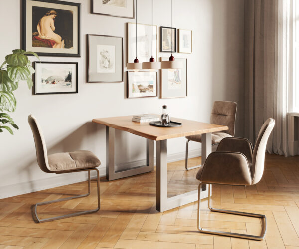 Jídelní stůl Edge 140x90 přírodní akácie nerezová ocel široká podnož - Image 6