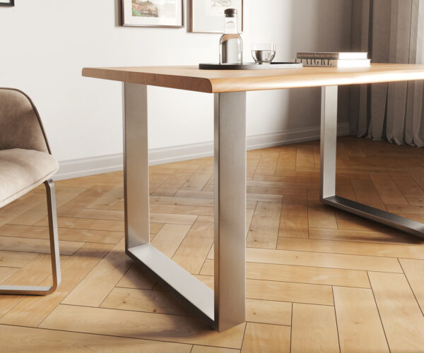 Jídelní stůl Edge 140x90 přírodní akácie nerezová ocel úzká podnož - Image 5