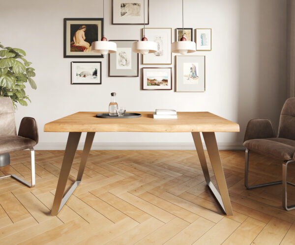 Jídelní stůl Edge 140x90 XL akácie přírodní nerezová ocel šikmá - Image 2