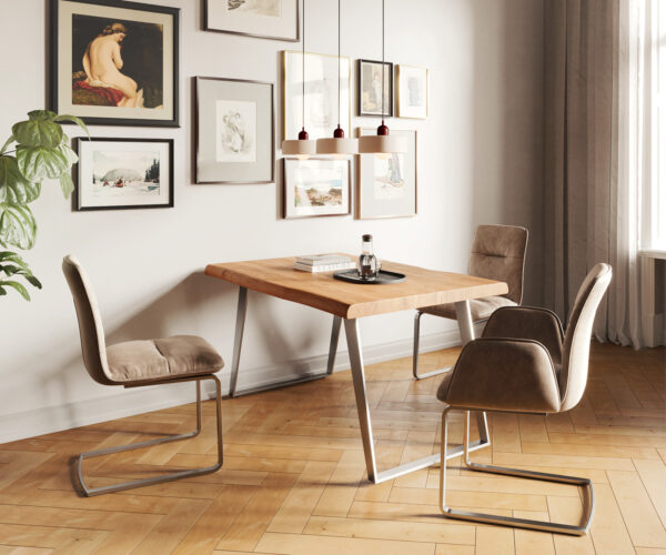 Jídelní stůl Edge 140x90 XL akácie přírodní nerezová ocel šikmá - Image 6