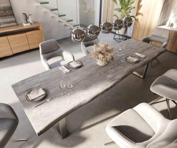 Jídelní stůl Edge 300x100 XL akácie platina nerezová ocel úzká nepravidelná hrana - Image 5