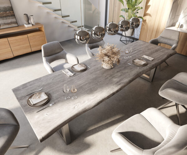 Jídelní stůl Edge 300x100 XL akácie platina nerezová ocel široká podnož - Image 5