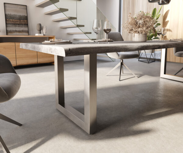 Jídelní stůl Edge 300x100 XL akácie platina nerezová ocel široká podnož - Image 6