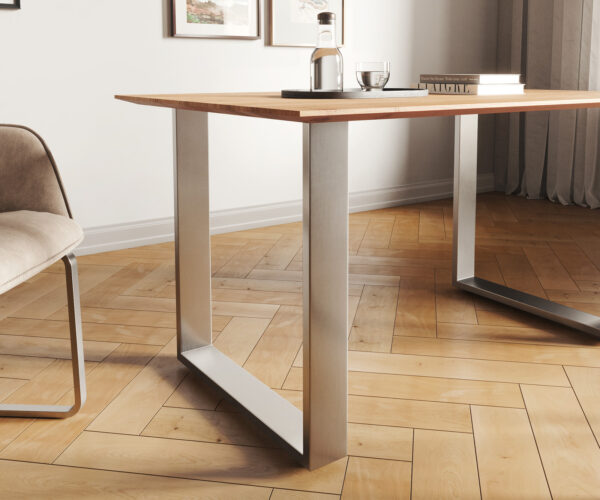 Jídelní stůl Edge 140x90 akácie přírodní nerezová ocel úzká švýcarská hrana - Image 5