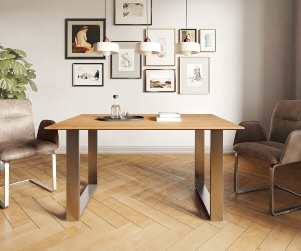 Jídelní stůl Edge 140x90 akácie přírodní nerezová ocel úzká švýcarská hrana - Image 2