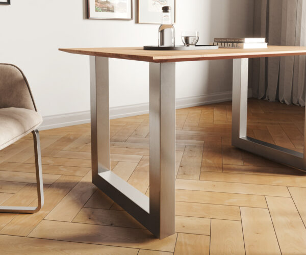 Jídelní stůl Edge 140x90 akácie přírodní nerezová ocel široká švýcarská hrana - Image 5