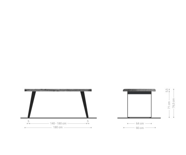 Jídelní stůl Edge 180x90cm XL Acacia Brown Sloping Live-Edge z nerezové oceli - Image 6