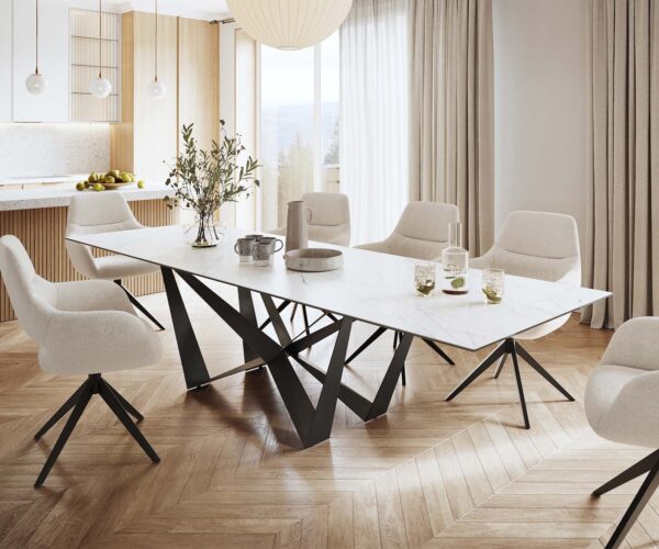 Jídelní stůl Edge 300x100cm Laminam® keramika bílá podnož plochá ocel černá - Image 2