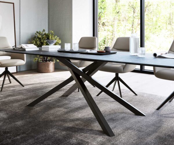 Jídelní stůl Edge 300x100cm Laminam® keramika šedá křížová podnož černá - Image 5