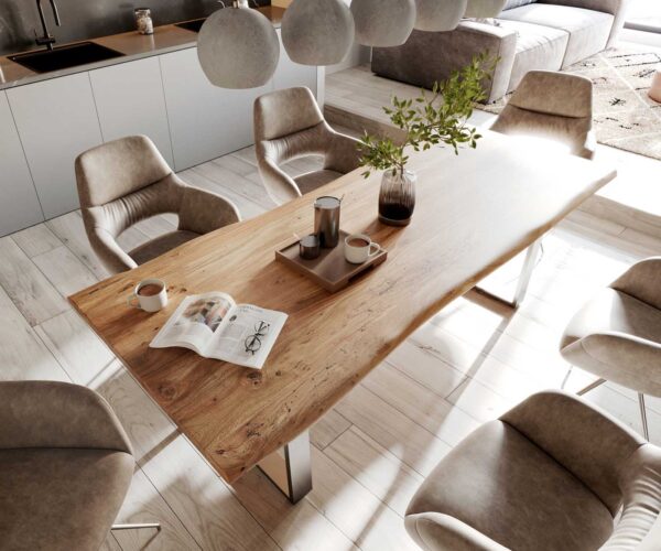 Jídelní stůl Edge 240x100cm akácie přírodní nerezová ocel úzká - Image 4