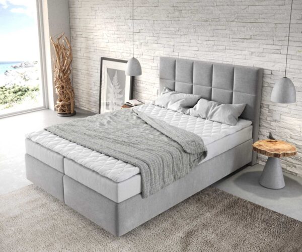 Boxspring postel Dream-Fine 140x200 cm mikrovlákno šedá s matrací a topperem - Image 4