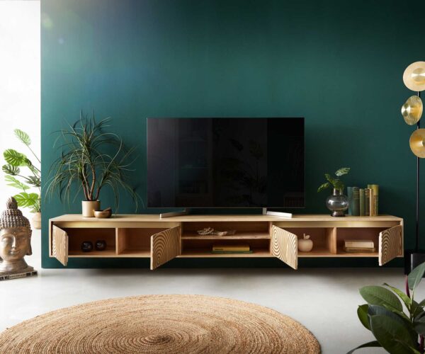 TV stolek Budaya mango přírodní 260 cm 4 dvířka 2 přihrádky závěsné - Image 4
