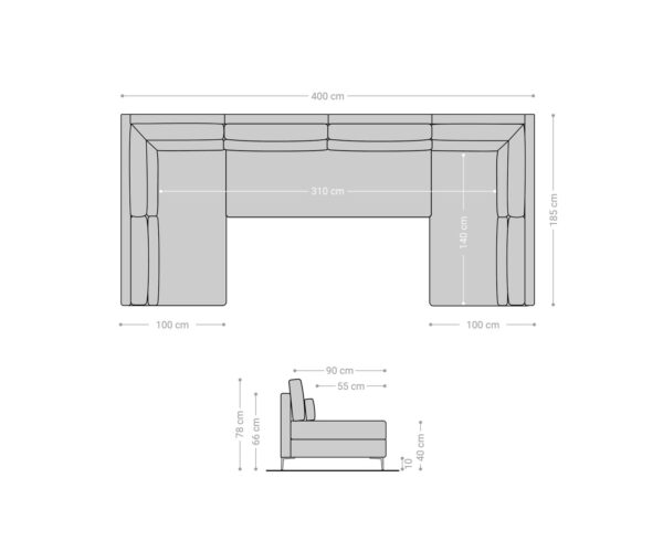 Pohovka ve tvaru "U" Elio XL 400x185 cm mikrovlákno grafitová - Image 7