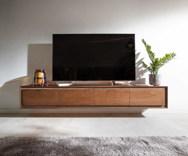 TV stolek Stonegrace 200 cm akácie hnědá kamenná dýha 4 dvířka závěsné - Image 2