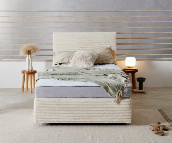 Boxspring postel Dream-Well 120x200 cm plyšový manšestr pružinová matrace a topperem - Image 2