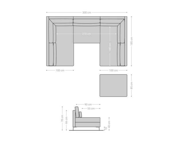 Pohovka ve tvaru "U" Elio 300x185 cm manšestr béžová s taburetem - Image 8