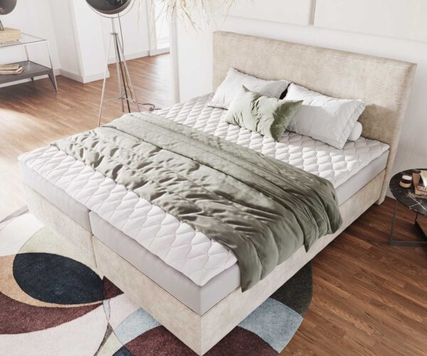 Boxspring postel Dream-Well 180x200 cm manšestr béžová s matrací a topperem - Image 4