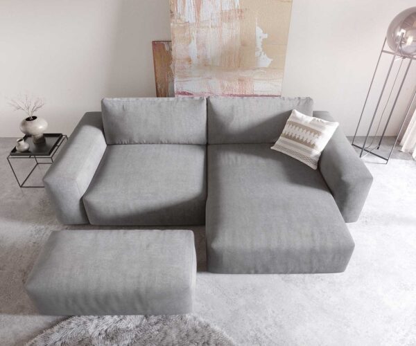 Rohová pohovka Lanzo XL 280x175 cm šedá mikrovlákno variabilní lenoška s taburetem - Image 4