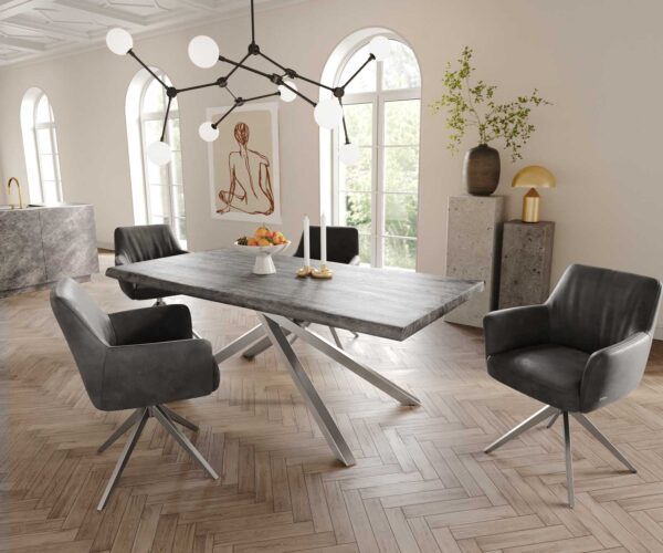 Otočná židle Xana-Flex s područkami křížová podnož široká nerezová ocel mikrovlákno antracitová vintage 180° taštičkové pružiny - Image 5