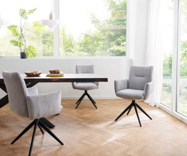 Otočná židle Jova-Flex s područkami křížová podnož široká kov černá manšestr stříbrnošedá 180° taštičkové pružiny - Image 6