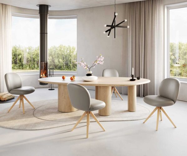 Otočná židle Nube-Flex dřevěná podnož hranatá přírodní kůže taupe 180° taštičkové pružiny - Image 5