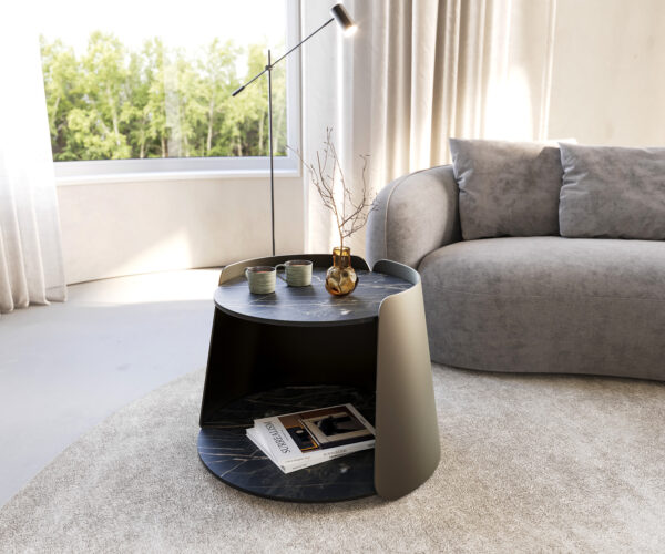 Konferenční stolek Daban 50x50 cm keramika Laminam®Noir Desir hnědá kovová podnož - Image 2